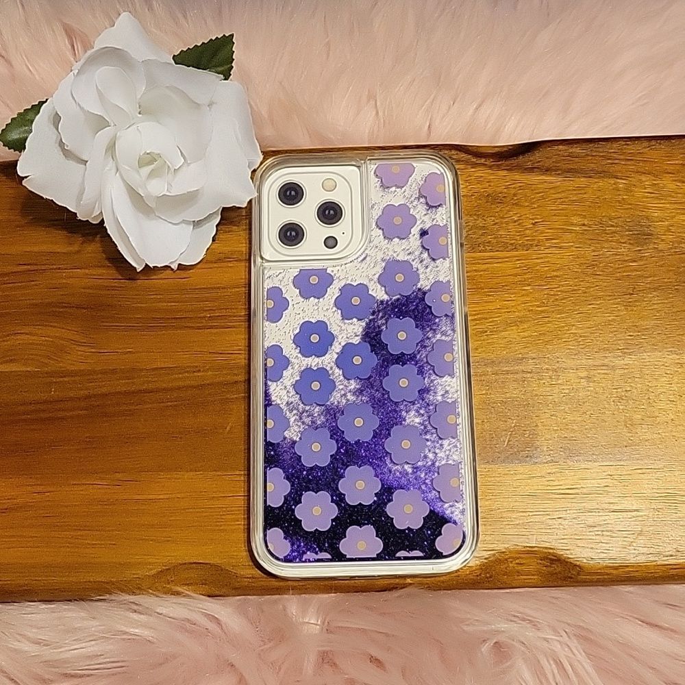 Bebe 🎄phone case with purple glitter and flowers NWOT